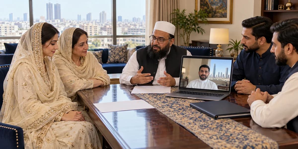 Online Nikah Karachi to Saudi Arabia — Marriage Services Online Nikah between bride in Karachi Pakistan and groom in Riyadh Saudi Arabia through video call